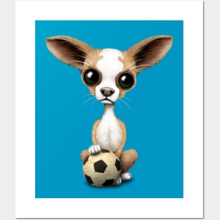 Cute Chihuahua Puppy Dog With Football Soccer Ball Posters and Art